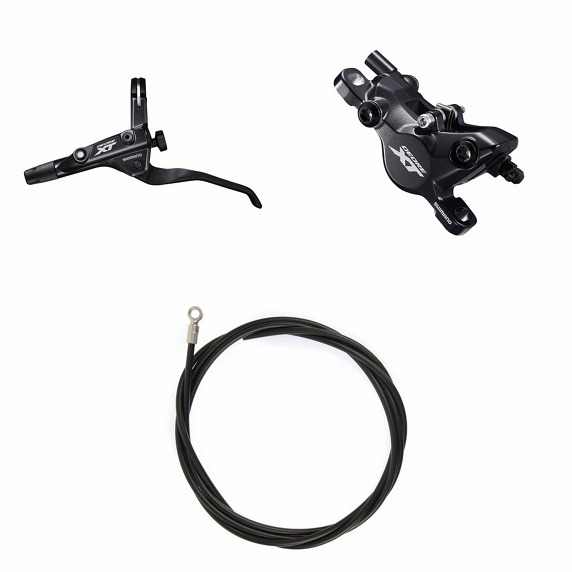 Kit Freno Disco Hidráulico Shimano Deore XT BR-M8100/BL-T8100 Delantero/Izquierdo Resina Sin Aletas/Adaptador Latiguillo 1000mm Negro