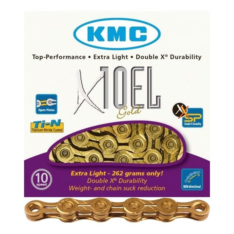 Cadena KMC X-10 EL Light 114 Eslabones 10v Oro