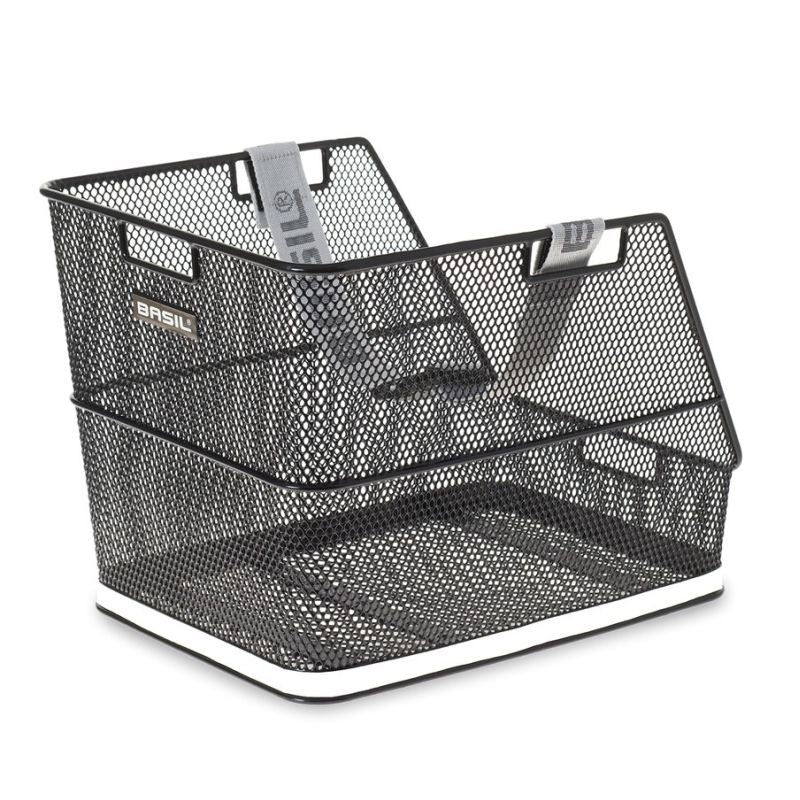 Cesta Trasera Basil Class 38x31x27cm Malla Correa Extraíble/Banda Reflectante Acero Negro