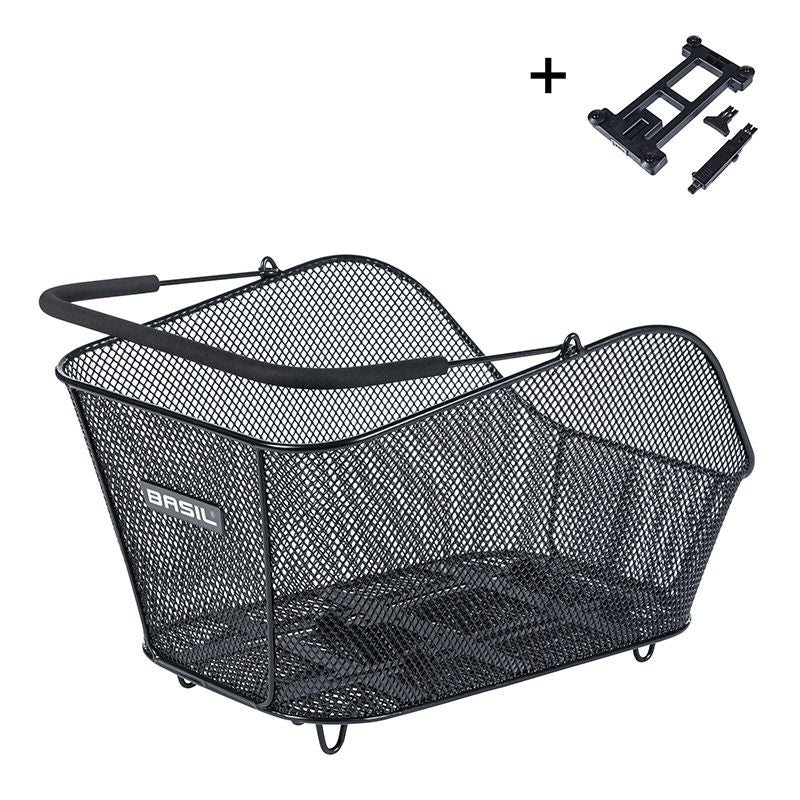 Cesta Trasera Basil Icon M Placa MIK 2.0 24x39x14cm Acero Negro